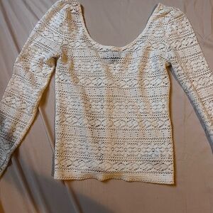 American Eagle White Lace Long Sleeve Top